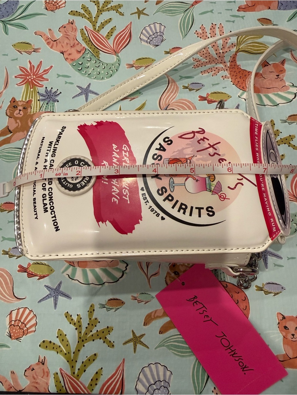 Betsey Johnson 'Sassy Spirits' White Drink Can-Shaped Novelty Crossbody Bag NWT - Picture 11 of 16